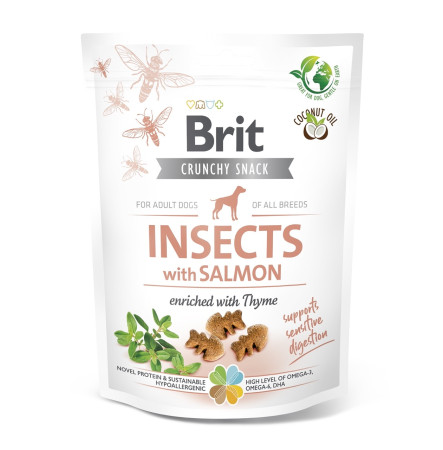 Brit Dog Crunchy Snack Cracker Ласощі для собак із чутливим травленням комахи та лосось 200 г